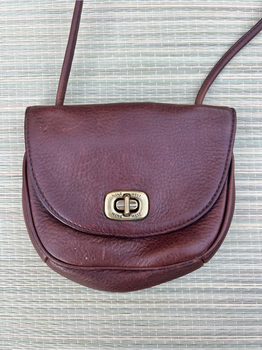 Vintage Nine West Dark Brown Pebbled Leather Crossbody with Turn-Lock